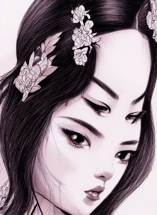 Image similar to a detailed hand drawn sketch of a stunning geisha princess, artgerm, NeoArtCorE, artstation