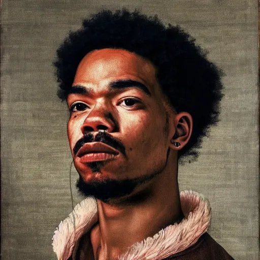 Image similar to a portrait painting of Chance The Rapper as a Poetic Philosopher in the style of Caravaggio, 1599, realistic, detailed