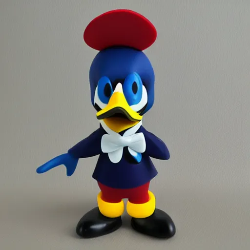 Image similar to alan turing cosplay donald duck, stop motion vinyl action figure, plastic, toy, very reflective, aaron horkey style