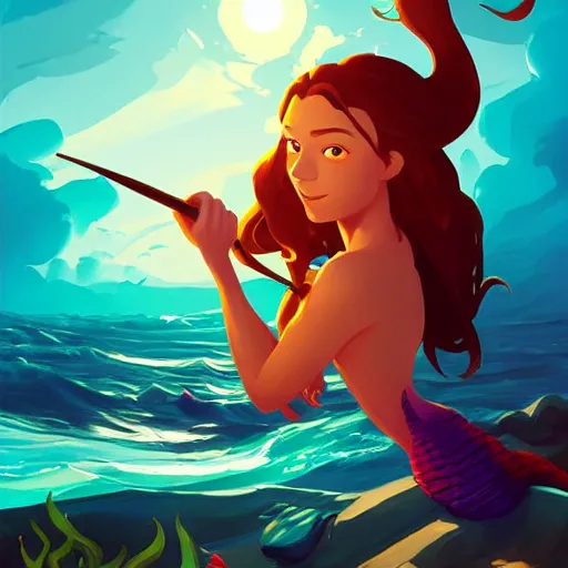 Image similar to painting mermaid treasure on sea of thieves game avatar hero smooth face median photoshop filter cutout vector, behance hd by jesper ejsing, by rhads, makoto shinkai and lois van baarle, ilya kuvshinov, rossdraws global illumination