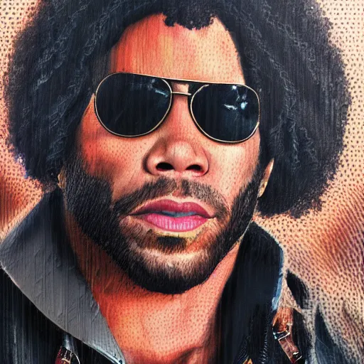 Image similar to detailed accurate portrait of lenny kravitz as han solo, star wars movie still, high resolution image, dc comics art style, deviantart trends, 8 k