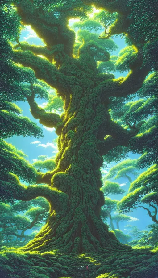 Image similar to a geant oak tree in a forest of ori, studio ghibli, painted by tim white, michael whelan, j. c. 8 k