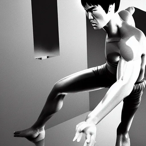 Prompt: bruce lee, 3 d render, defined'real'light source