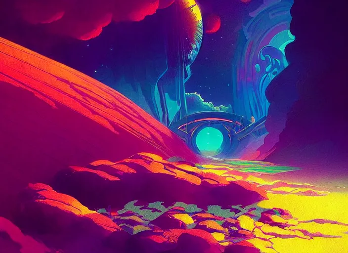 Prompt: “ a psychedelic portrait of heavens gate, vibrant color scheme, highly detailed, in the style of romanticism, cinematic, artstation, moebius, greg rutkowski ”