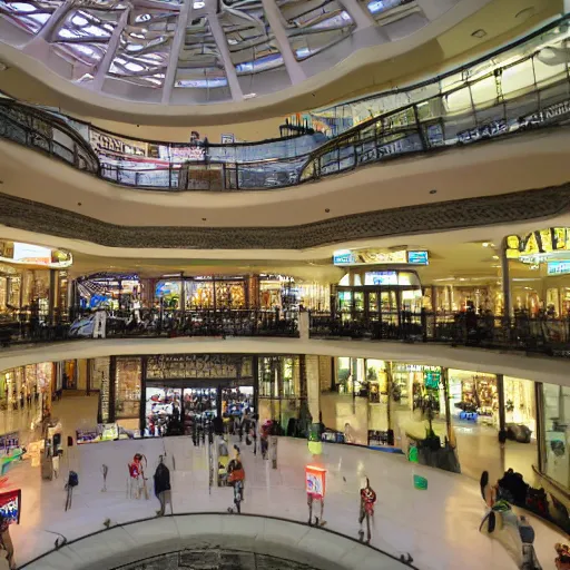 Image similar to photo of inside a shopping mall the inside is flooded with over 2 0 meters depth of clear beautiful water, highly detailed.