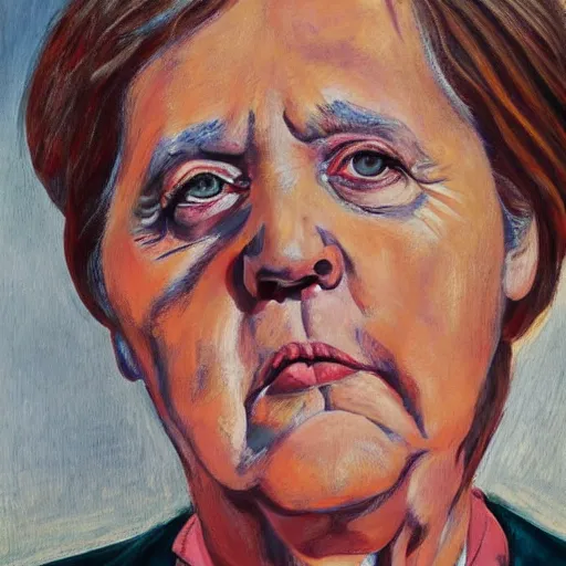 Image similar to portrait of angela merkel, painting by paula rego, high detail, high resolution