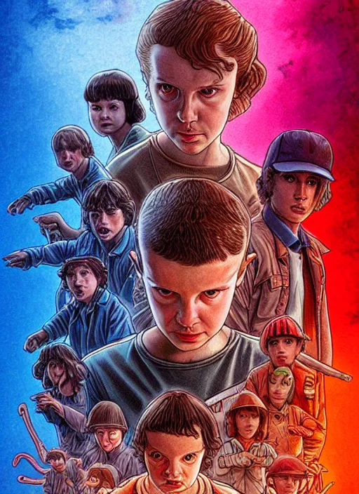 eleven from stranger things, by yusuke murata, by | Stable Diffusion