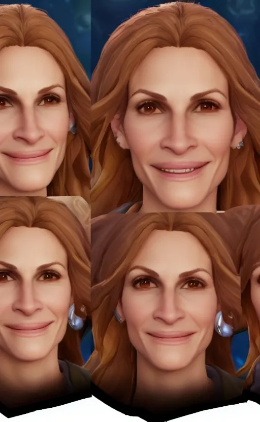 Prompt: Julia Roberts as a character in the game League of Legends, with a background based on the game League of Legends, detailed face, old 3d graphics