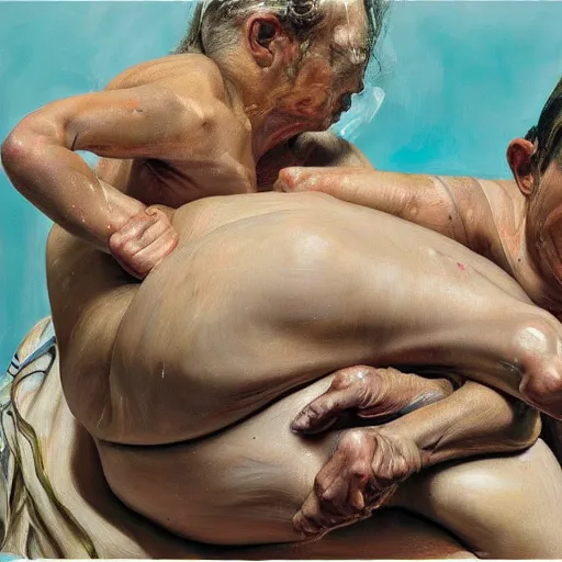 Image similar to high quality high detail painting by lucian freud and jenny saville, hd, motion, turquoise