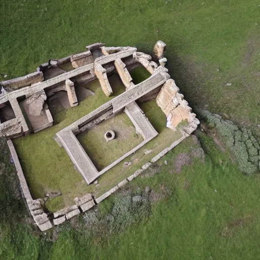 Prompt: a drone photo of a Roman Villa in Roman England 350 AD