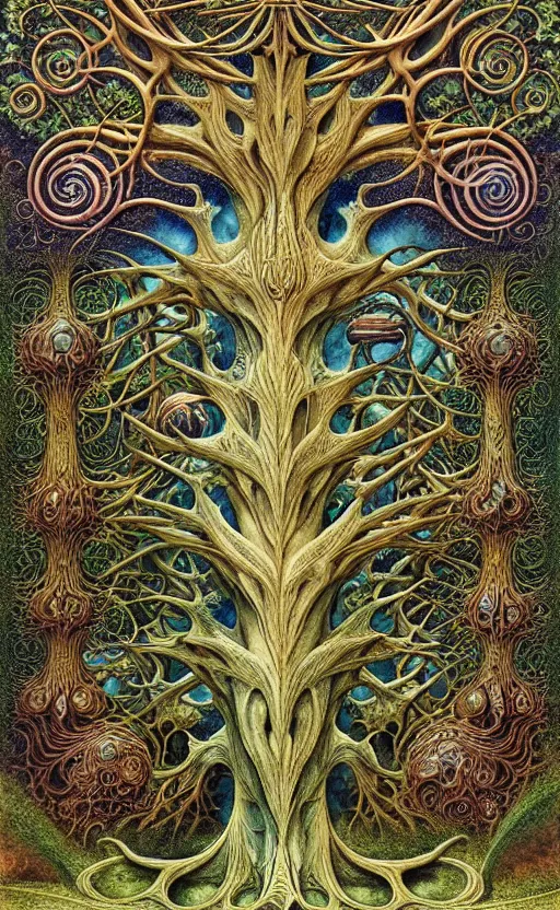 Image similar to tree of life by roger dean and andrew ferez, art forms of nature by ernst haeckel, divine chaos engine, symbolist, visionary, art nouveau, botanical fractal structures, organic, detailed, realistic, surreality