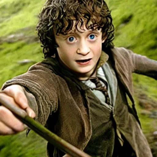 Prompt: Film still of Harry Potter as Frodo in Lord of the Rings: The Return of the King