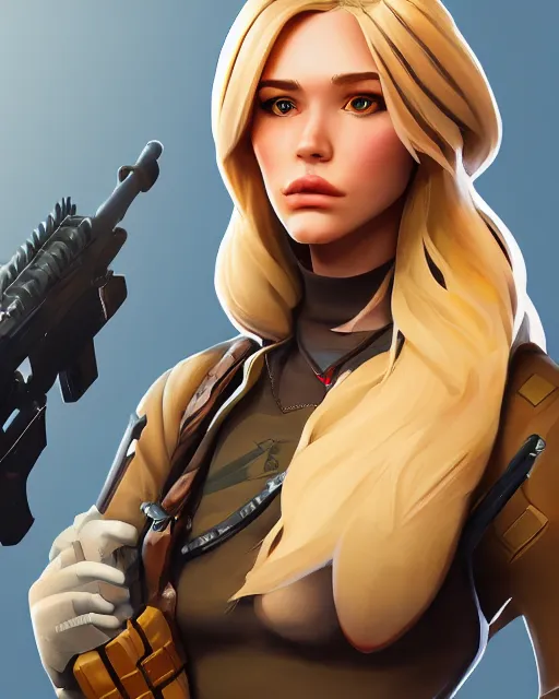 Image similar to beautiful blonde female sniper, award winning creature portrait photography, extremely detailed, artstation, 8 k, sensual lighting, incredible art, fortnite, wlop, artgerm, backlit, rim lighting, hi - fructose