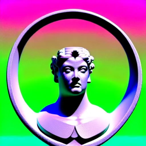 Image similar to 3 d sci - fi cgartist rendering of a hyper realistic marble greek statuary bust floating at the vast pulsating interdimensional fractal space portal at the psychedelic vaporwave event horizon directed by col price, trending on artstation
