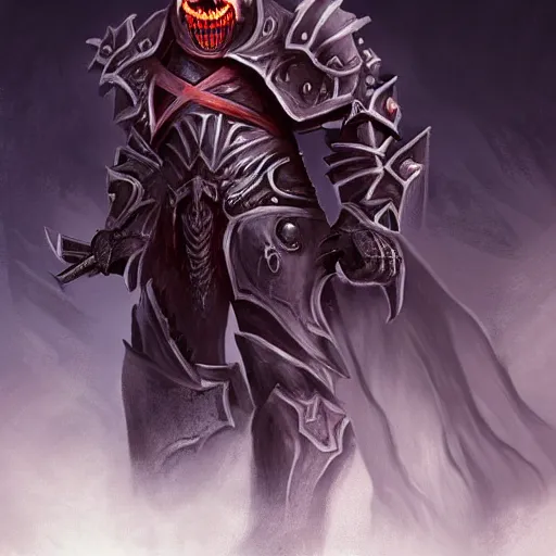 Image similar to unholy deathknight from world of warcraft in heavy armor, artstation hall of fame gallery, editors choice, #1 digital painting of all time, most beautiful image ever created, emotionally evocative, greatest art ever made, lifetime achievement magnum opus masterpiece, the most amazing breathtaking image with the deepest message ever painted, a thing of beauty beyond imagination or words