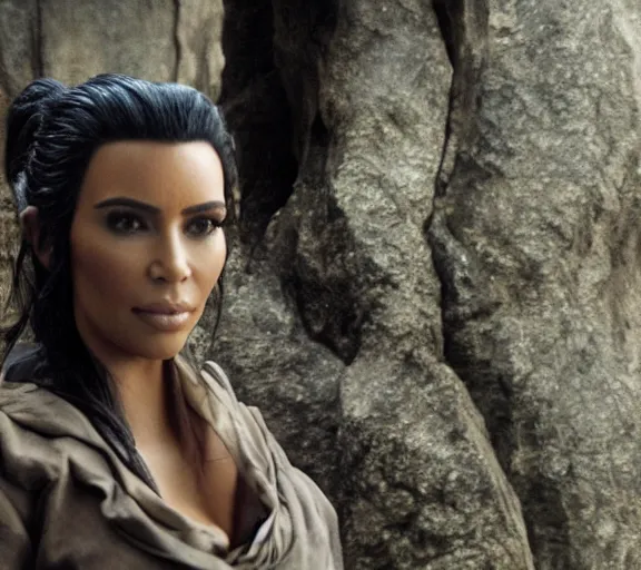 Image similar to a movie still of kim kardashian in the movie the hobbit