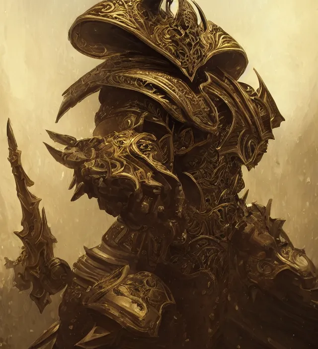 Image similar to Nemesis Raiment, portrait, intricate ornate armor, subject in the middle of the frame, rule of thirds, golden ratio, elegant, digital painting, octane 4k render, zbrush, hyperrealistic, artstation, concept art, smooth, sharp focus, illustration from world of warcraft by Ruan Jia and Mandy Jurgens and Artgerm and William-Adolphe Bouguerea