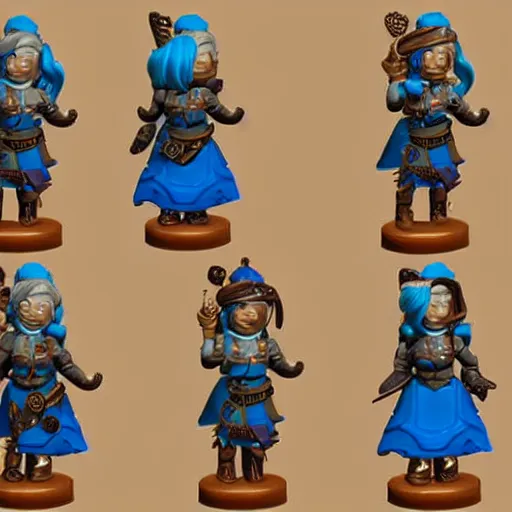Image similar to Detailed mini figure of a female gnome artificer with blue hair, DND 5e