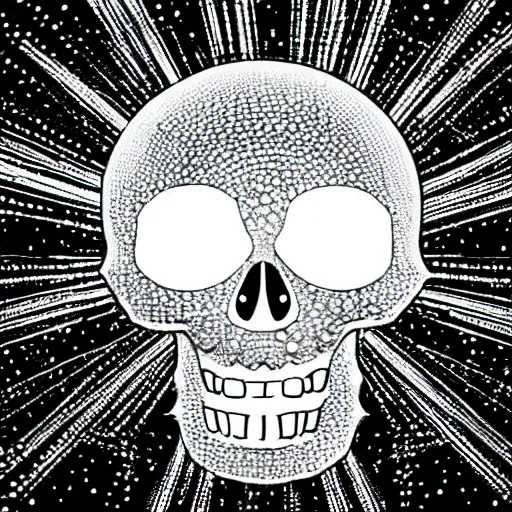 Image similar to a disco ball shaped like a spiky skull, photograph