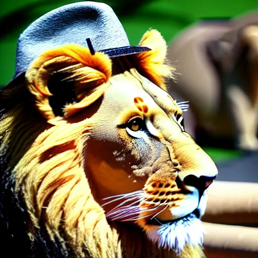 Image similar to lion at the zoo wearing a hat