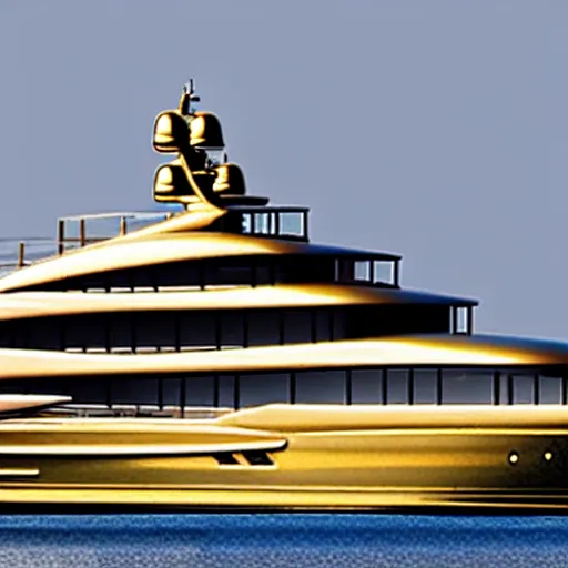 Image similar to wrinkled hunchbacked old butler polishing the side of a gold plated mega yacht