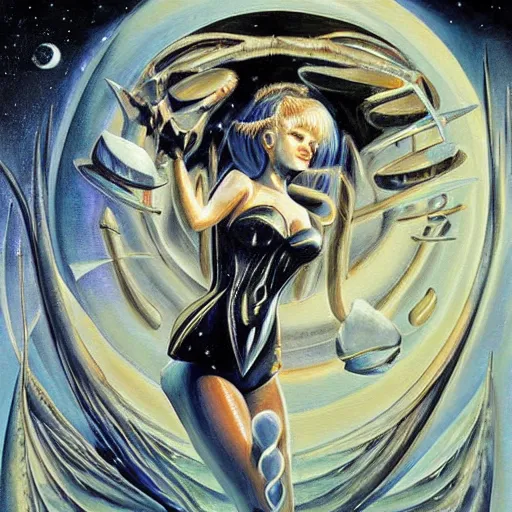 Prompt: the sailor moon. detailed painting by hans ruedi giger