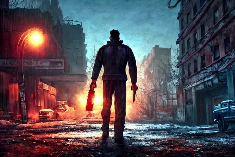 Image similar to fallout 5, adam sandler as protagonist, portrait, outdoors european cityscape, atmospheric lighting, painted, intricate, volumetric lighting, beautiful, daytime, winter, clear weather, mutated wildlife, sharp focus, deep colours, ultra detailed, art by william turner