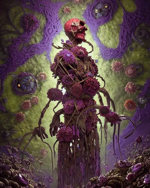 Image similar to the platonic ideal of flowers, rotting, insects and praying of cletus kasady carnage thanos dementor doctor manhattan chtulu mandelbulb mandala spirited away bioshock davinci the witcher, d & d, fantasy, ego death, decay, dmt, psilocybin, art by artgerm and steve mccurry and giuseppe arcimboldo