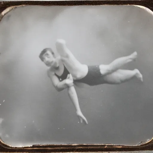 Image similar to tintype photo, swimming deep underwater, blob