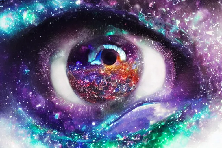 Prompt: a galaxy inside of an eye, beautiful eye, eye, eye of a woman, realistic, ultra realistic, macro, beautiful, digital art, trending on artstation