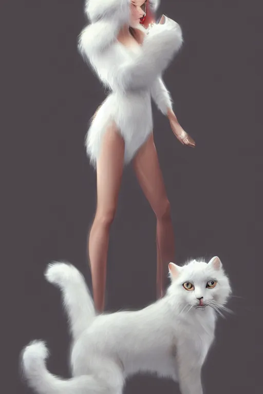 Image similar to beautiful aesthetic full body digital illustration of a young woman wearing a furry white cat costume by wlop and Julia Razumova, realistic, photorealistic, hyperrealistic, unreal engine, octane, deviantArt, trending on artstation, artstation HQ