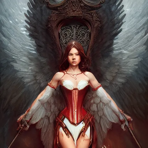 Image similar to the corset of angels. movie poster. detailed digital art by greg rutkowski, keith parkinson, marc simonetti, artgerm, artstation, deviantart, 8k, hd