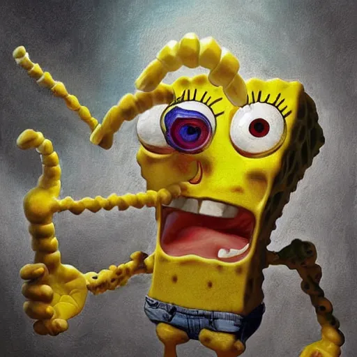 Image similar to hyperrealistic mixed media high resolution painting of anatomically correct SpongeBob SquarePants, stunning 3d render inspired art by István Sándorfi and Greg Rutkowski, perfect symmetry, dim volumetric lighting, 8k octane beautifully detailed render, post-processing, extremely hyper-detailed, intricate, epic composition, highly detailed attributes, highly detailed atmosphere, cinematic lighting, masterpiece, trending on artstation, very very detailed, masterpiece, stunning, flawless structure, lifelike texture, perfection,