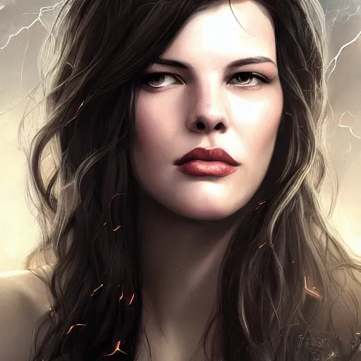 Image similar to liv tyler 2 0 - years old as the greek god of lightning, highly detailed, young, by artgerm and greg rutkowski