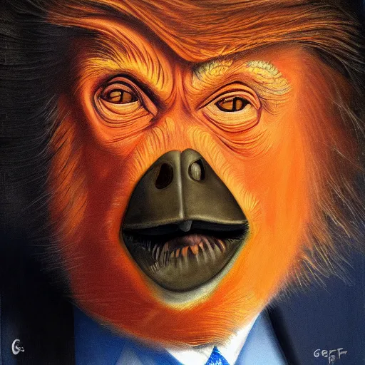 Image similar to portrait of donald trump or an orang - outang by greg ruthkowski