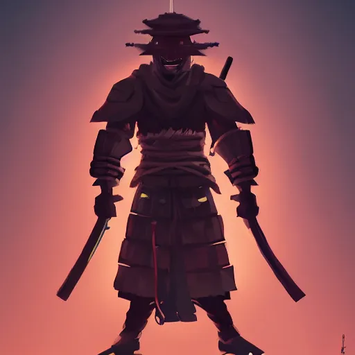 Image similar to upper body illustration ofa samurai master in full armor, he wears a demon mask, bleak and oppressive atmosphere, distress, mattepainting concept blizzard pixar maya engine on stylized background splash comics global illumination lighting artstation, sharp focus, lois van baarle, ilya kuvshinov, rossdraws