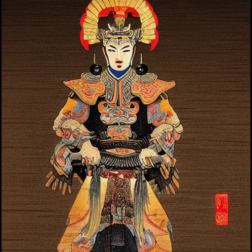 Prompt: The Kuanyin Warrior , traditional Chinese textures, by Brooks Shade