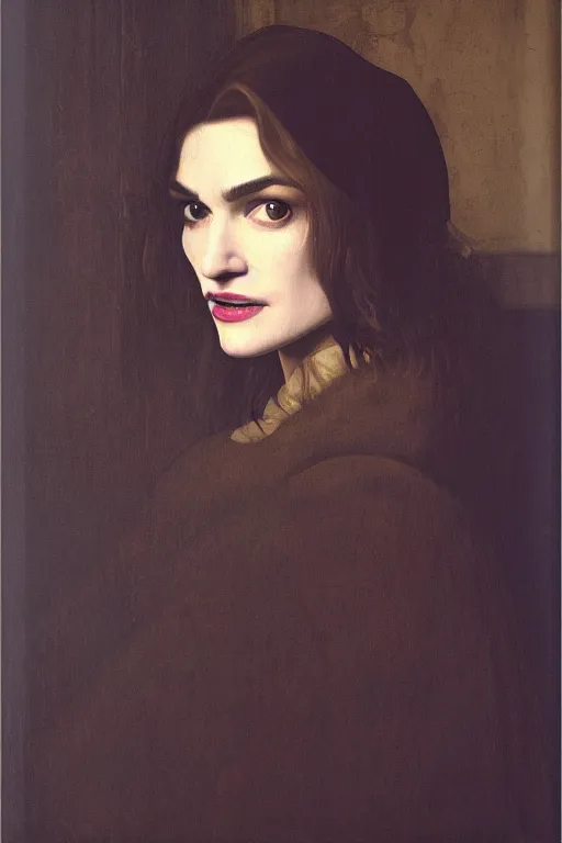Image similar to portrait en buste of rachel weisz rachel weisz by johannes vermeer, baroque, dark moody colors, intricate, highly detailed, perfect eyes,