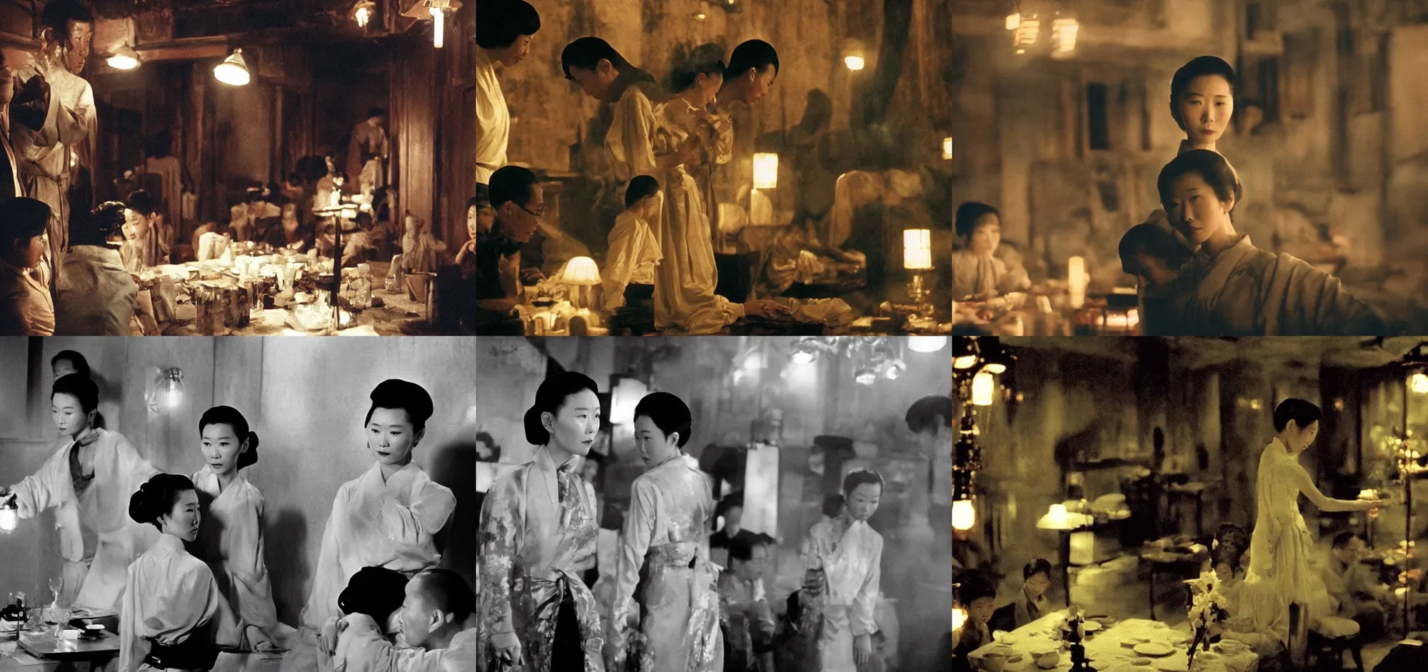 Prompt: a cinematic old photograph from in the mood for love by wong kar wai, beautiful lighting