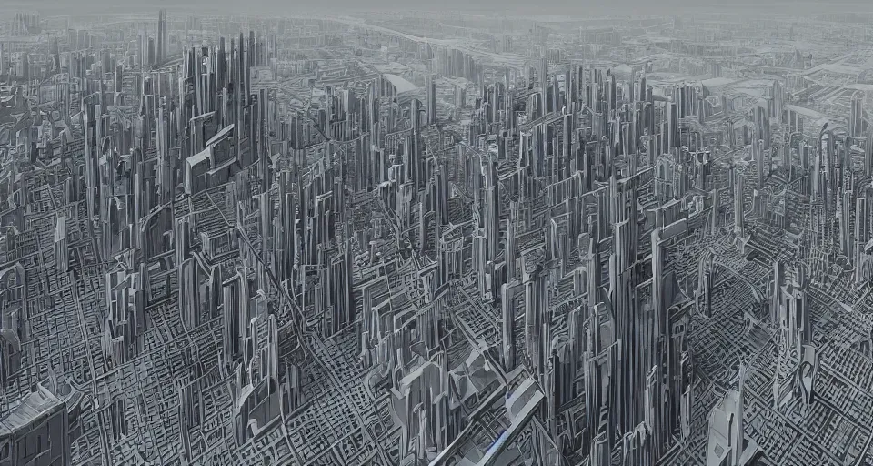 Prompt: view on futuristic city in the horizon, illustration by ricardo bofill, detailed, sharp, 8 k