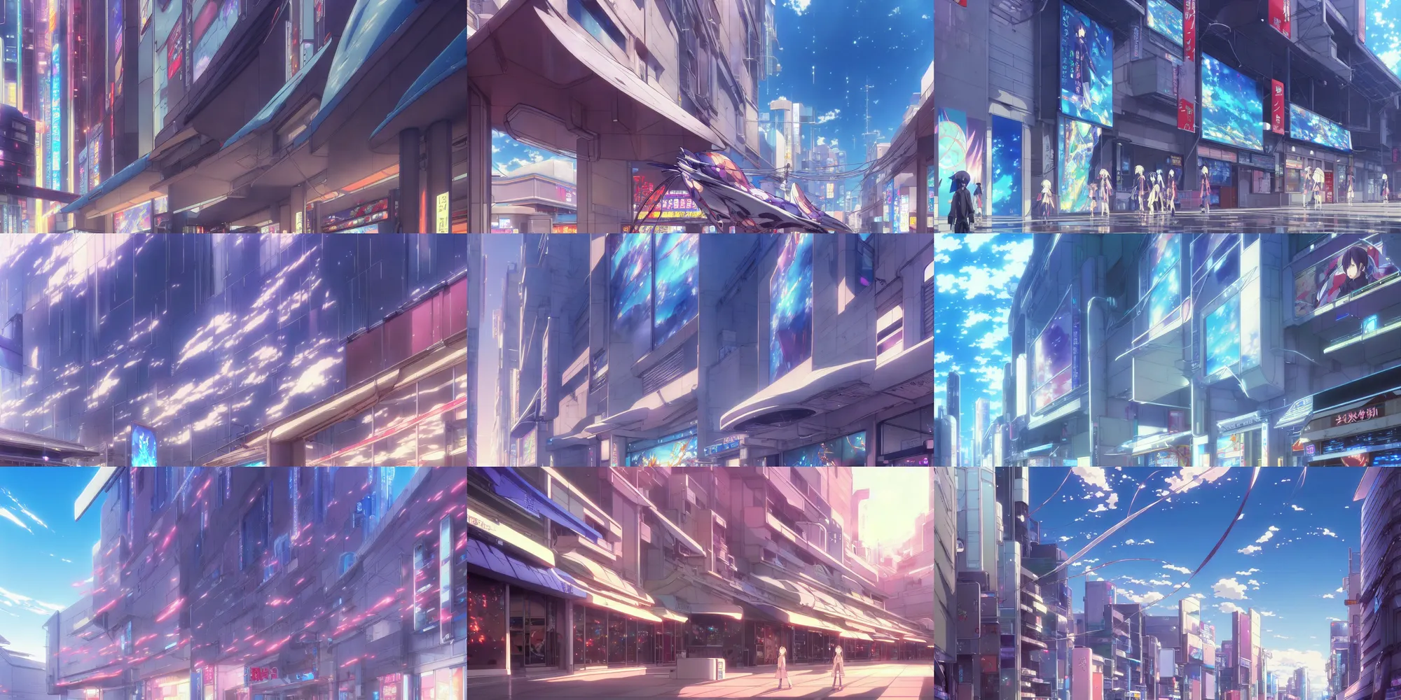 Prompt: a high definition close up screenshot from the futuristic anime anime anime film ; a shopfront facade with ( ( advertisements ) ), digital painting by ( makoto shinkai ), moebius moebius, surrealism, trending on artstation