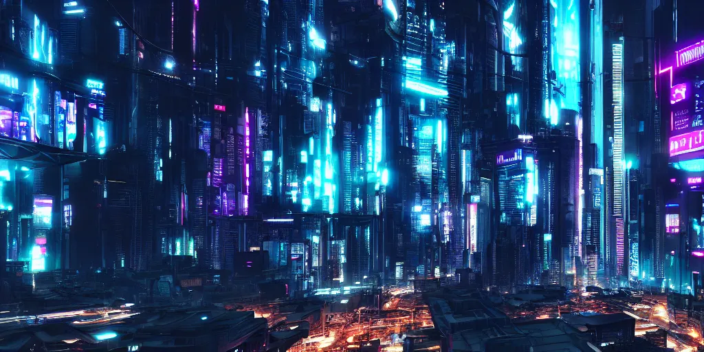 cyberpunk city, 4 k resolution, ultra wide angle,, Stable Diffusion