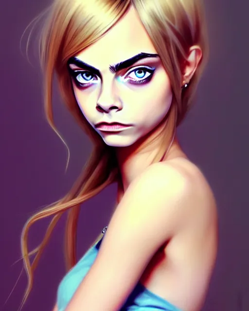 Image similar to portrait of Cara Delevingne as Anime girl cute-fine-face, full body! pretty face, realistic shaded Perfect face, fine details. Anime. realistic shaded lighting by Ilya Kuvshinov Giuseppe Dangelico Pino and Michael Garmash and Rob Rey