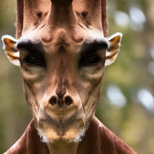 Prompt: a human - giraffe hybrid, wildlife photography