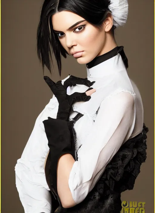 Image similar to kendall jenner in 2 b cosplay victorian maid studio lighting cinematic photoshoot