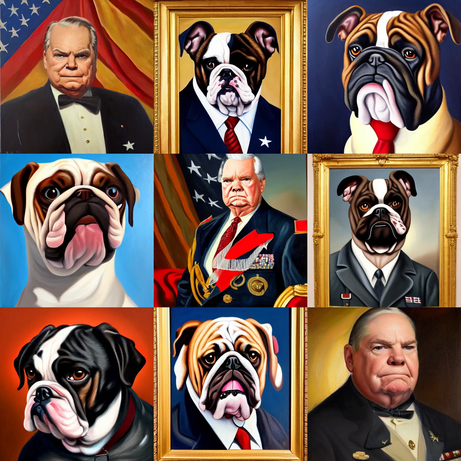 Prompt: official portrait of the united states president, 1 9 4 4. he resembles a bulldog. oil on canvas, trending on artstation