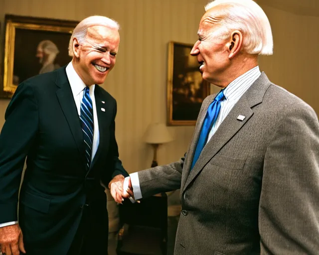 Image similar to president joe biden face to face with president joe biden, nikon 3 5 mm, photograph