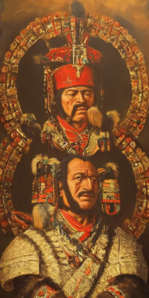 Prompt: Highly detailed and cinematic Renaissance period portrait oil painting of the Aztec emperor Montezuma!! an oil painting ((masterpiece)) by ((Josep Tapiró Baró)), dynamic lighting, 8K, Aztec!!