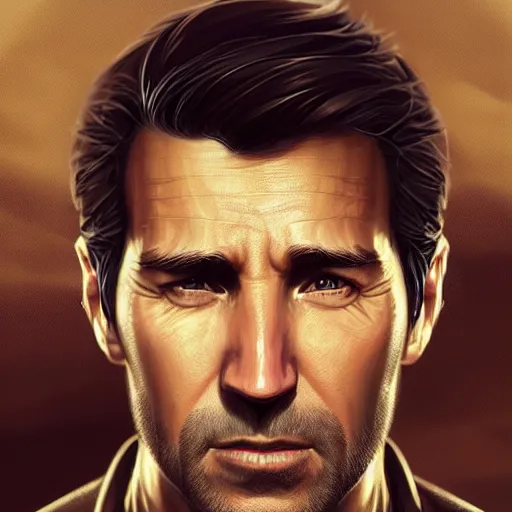 Image similar to Joe Biden face in the role of Nathan Drake, western, D&D, fantasy, intricate, elegant, highly detailed, digital painting, artstation, concept art, matte, sharp focus, illustration, art by Artgerm and Greg Rutkowski and Alphonse Mucha