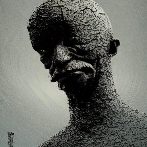 Prompt: A Black background portrait of a man with an exploding head by Zdzisław Beksiński and Ilya Repin,In style of Otomo Katsuhiro.digital illustration,Ray tracing,hyper detailed,sharp focus,4k